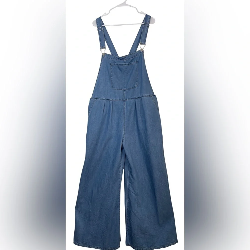 Boho Denim Wide Leg Chambray Overalls Jumpsuit Pockets Boho Summer Casual XXL